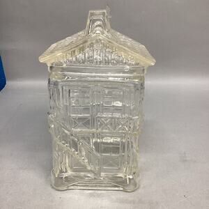 Marshall Fields Clear Glass 2-Story Building Cookie Jar - 9”H